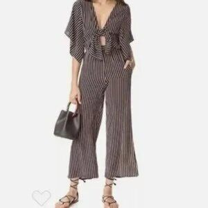 Faithfull The Brand Tilos Jumpsuit Size 6 Kimono Sleeves Tie Front Striped‎